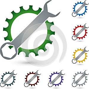Gear and tools, mechanic and locksmith logo
