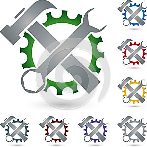Gear and tools, mechanic and locksmith logo