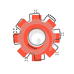 Gear vector icon in comic style. Cog wheel cartoon illustration on white isolated background. Gearwheel cogwheel splash effect