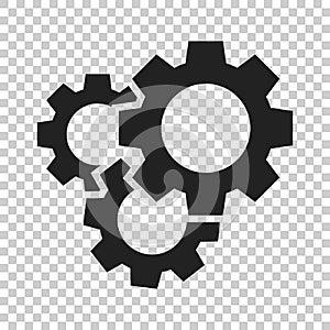 Gear vector icon in flat style. Cog wheel illustration on isolated transparent background. Gearwheel cogwheel business concept.