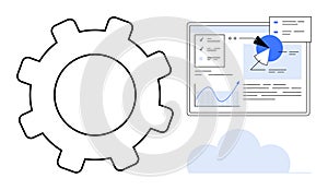 Gear, Data Analytics Dashboard, and Cloud Representing Technology and Process Optimization