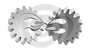 Gear wheel curved like infinity sign. Industrial technology and machine engineering symbol. Realistic vector isolated illustration