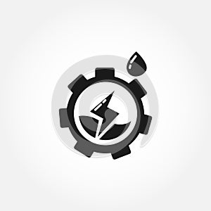 Gear wheel with water as logo. hydroelectric power isolated solid vector icon