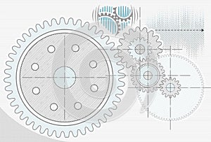 Gear wheels as pencil drawing. Abstract engineering background