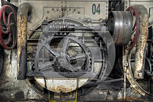 Gear wheels in colonial sugar factory in Gondang Baru, Java, Indonesia