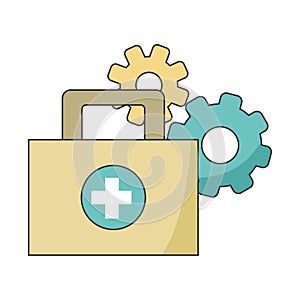 Gear wheels and first aid kit, colorful design