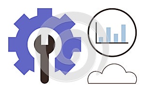 Gear, Wrench, Bar Chart, and Cloud Representing Process Optimization and Data Analysis