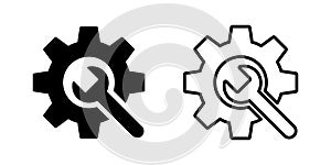 Gear wrench icon. Settings isolated icon or signs in line design. Preferences or configurations icon for apps and websites. Stock