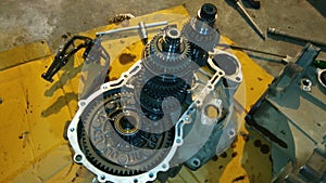 Gearbox dismantling condition in workshop photo