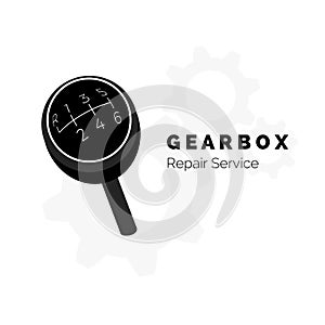 Gearbox repair service advertising. Gear Knob. Mechanic car transmission. Vector illustraion