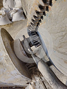 The gearing mechanism of the gearbox of a small concrete mixer photo