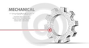 Gears. Abstract 3d vector wireframe single laser gear. 3d illustration isolated on white. Mechanical technology machine