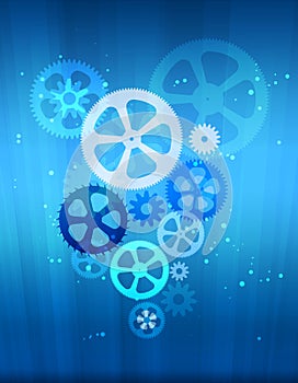 Gears on abstract background with glowing beam.