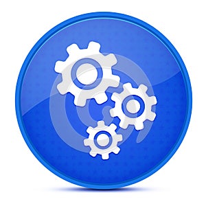 Gears aesthetic glossy blue round button abstract