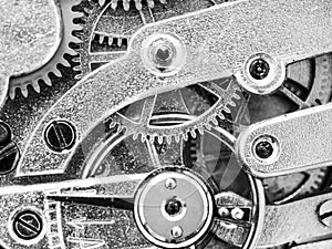 Gears in antique pocket watch close up