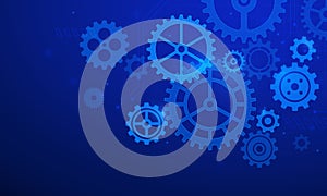 Gears background. Abstract blue futuristic graphic with cogs and wheels system. Digital it and engineering. Future