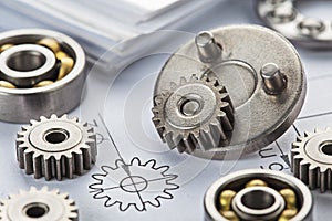 Gears, bearings and mechanism parts.Elements of mechanical blocksand construction