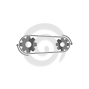 Gears with belt vector icon isolated on white background