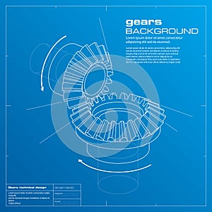 Gears blueprint background. Vector.