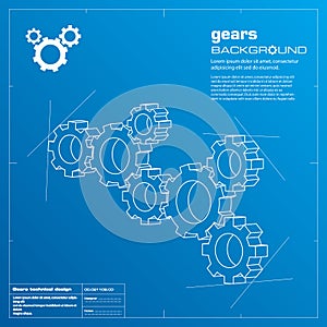 Gears blueprint background. Vector.