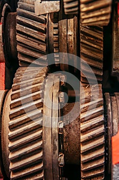 Gears of a car engine close up