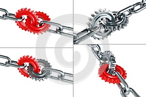 Gears chain links set on a white background