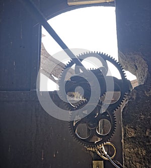 Gears of clock mechanism, Axente Sever Church in Romania