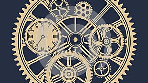 Gears and clock mechanism, time and mechanical design vector design Generative AI
