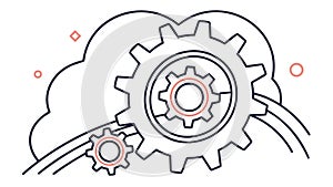 Gears in Cloud, Symbolizing Process & Cloud Computing, vector design Generative AI