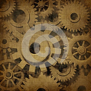 Gears cogs in ancient grunge old parchment