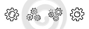 Gears And Cogs Line Icon Set In Doodle Style. Mechanical Engineering, Process Optimization, And System Configuration