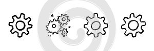 Gears And Cogs Line Icon Set In Doodle Style. Mechanical Engineering, Process Optimization, And System Configuration