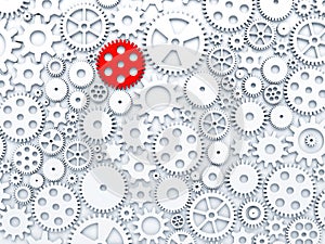 Gears and cogs with one different colored in red