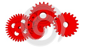 Gears cogs red isolated system engineering machine background  - 3d rendering