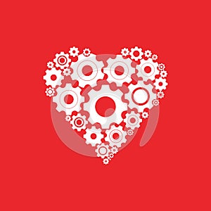 Gears and cogs in shape of heart system theme icon