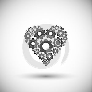 Gears and cogs in shape of heart system theme icon