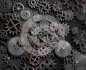 Gears and cogs steam punk mechanical background 3d illustration