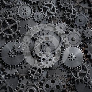 Gears and cogs steam punk technology background 3d illustration