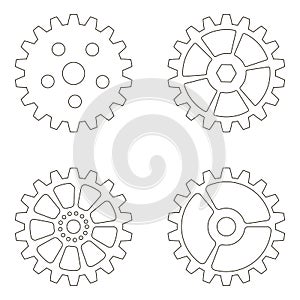 Gears, cogs wheels or sprocket line icon set