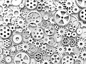 Gears and cogs. White toned background