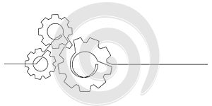 gears cogwheel continuous one line drawing minimalism mechanical engineering concept thin line