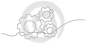 gears cogwheel continuous one line drawing minimalist mechanical engineering concept thin line