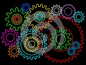 Gears or cogwheels 2d background isolated. Teamworking or connection concept photo