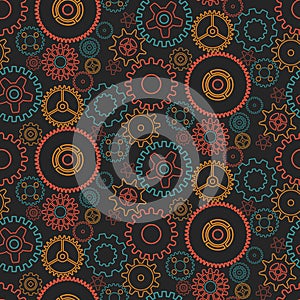 Gears, colored seamless pattern.