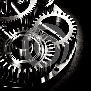 gears on a dark background, engine gears, industrial background