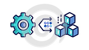 Gears with Data Flow, Process Automation and Optimization, vector design Generative AI