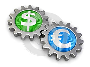 Gears with Dollar and Euro (clipping path included)