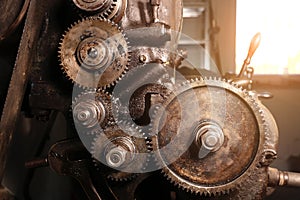 Old working lathe in a workshop