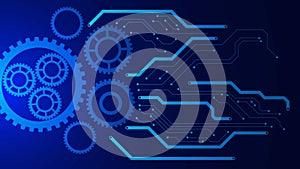 Gears with electronic circuit board digital high technology concept.