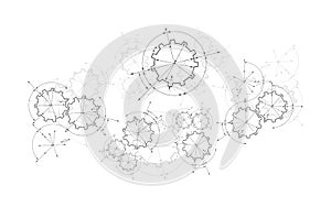 Gears in engagement. Engineering drawing abstract industrial background with a cogwheels.